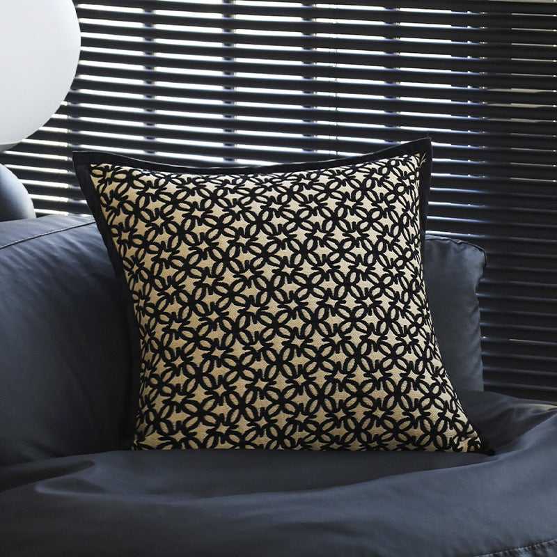 Square decorative cushion made of velvet with relief longitudinal stripes and fringe tassel Stornfield