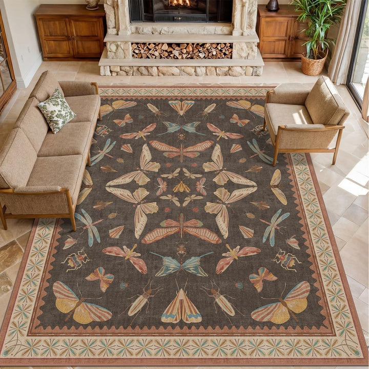 Artistic Insect Motif Area Rug