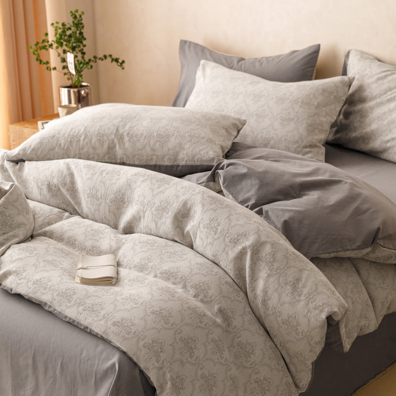 Premium duvet cover set made of cotton percale with subtle paisley relief texture