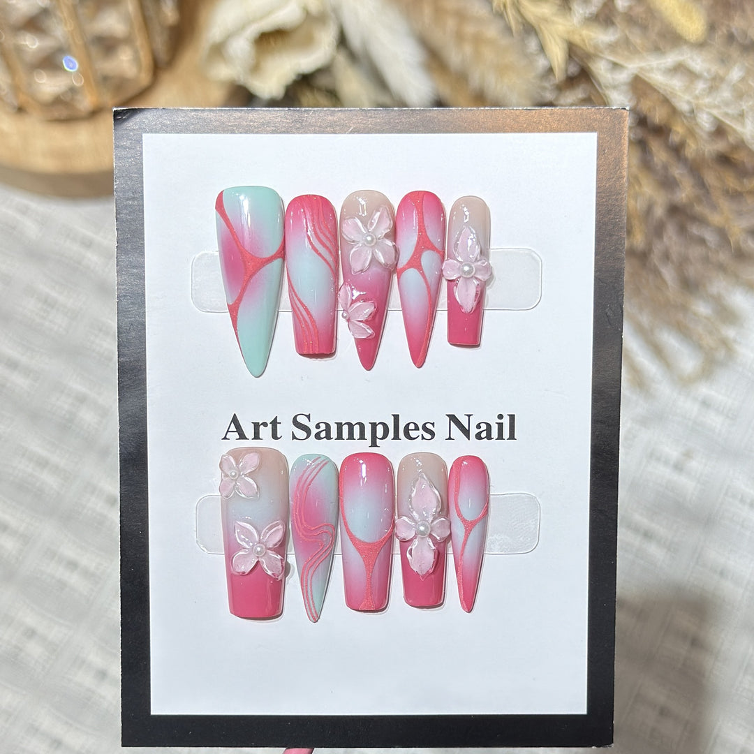 Decorative Stiletto Press-On Nails with Floral Designs Stornfield