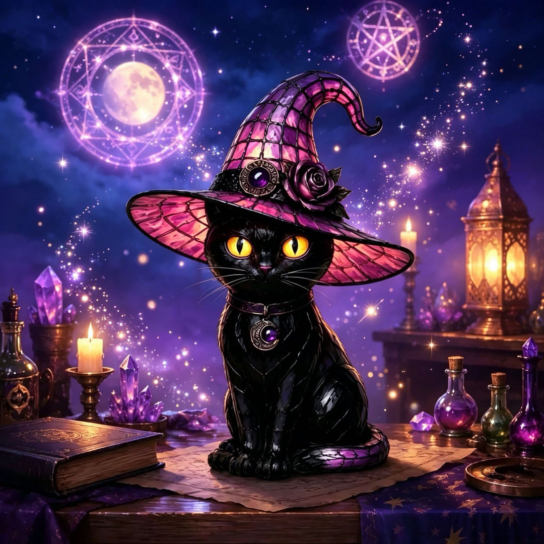 Decorative cat lamp with witch hat Stornfield