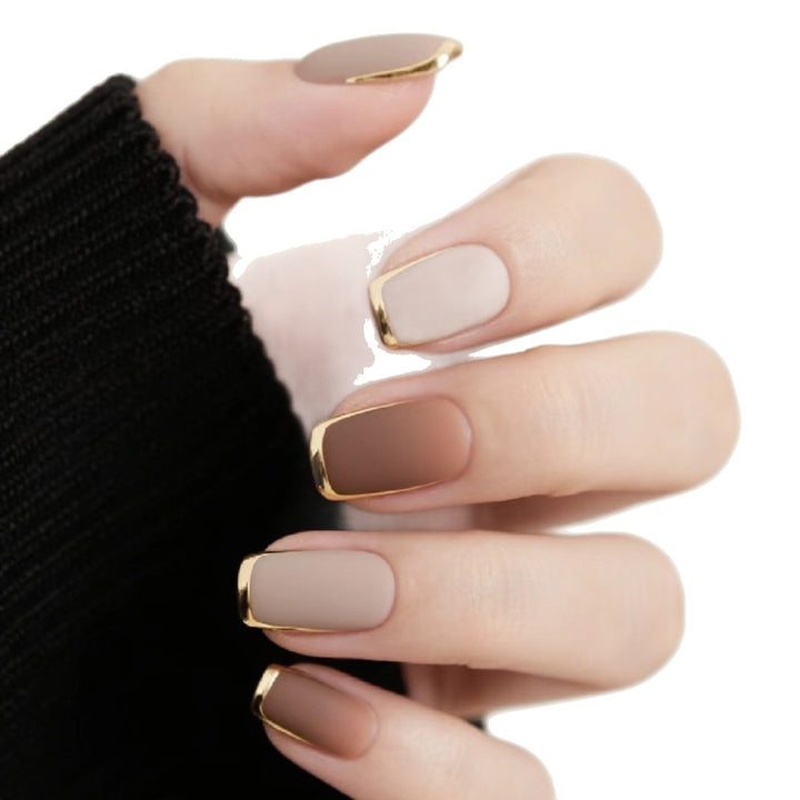 Luxury Mat Finish Press-On Nails with Gold Trim