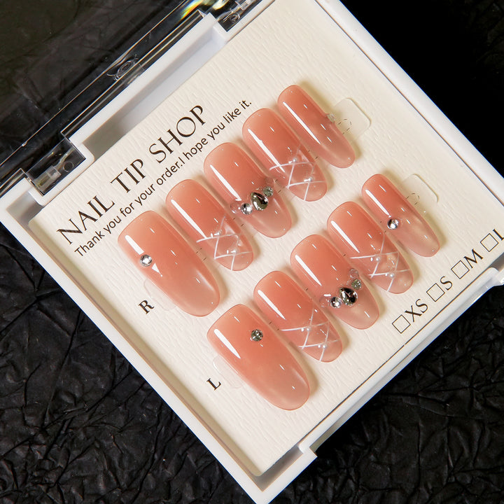 Glamorous Press-On Nail Tips with Rhinestone Accents