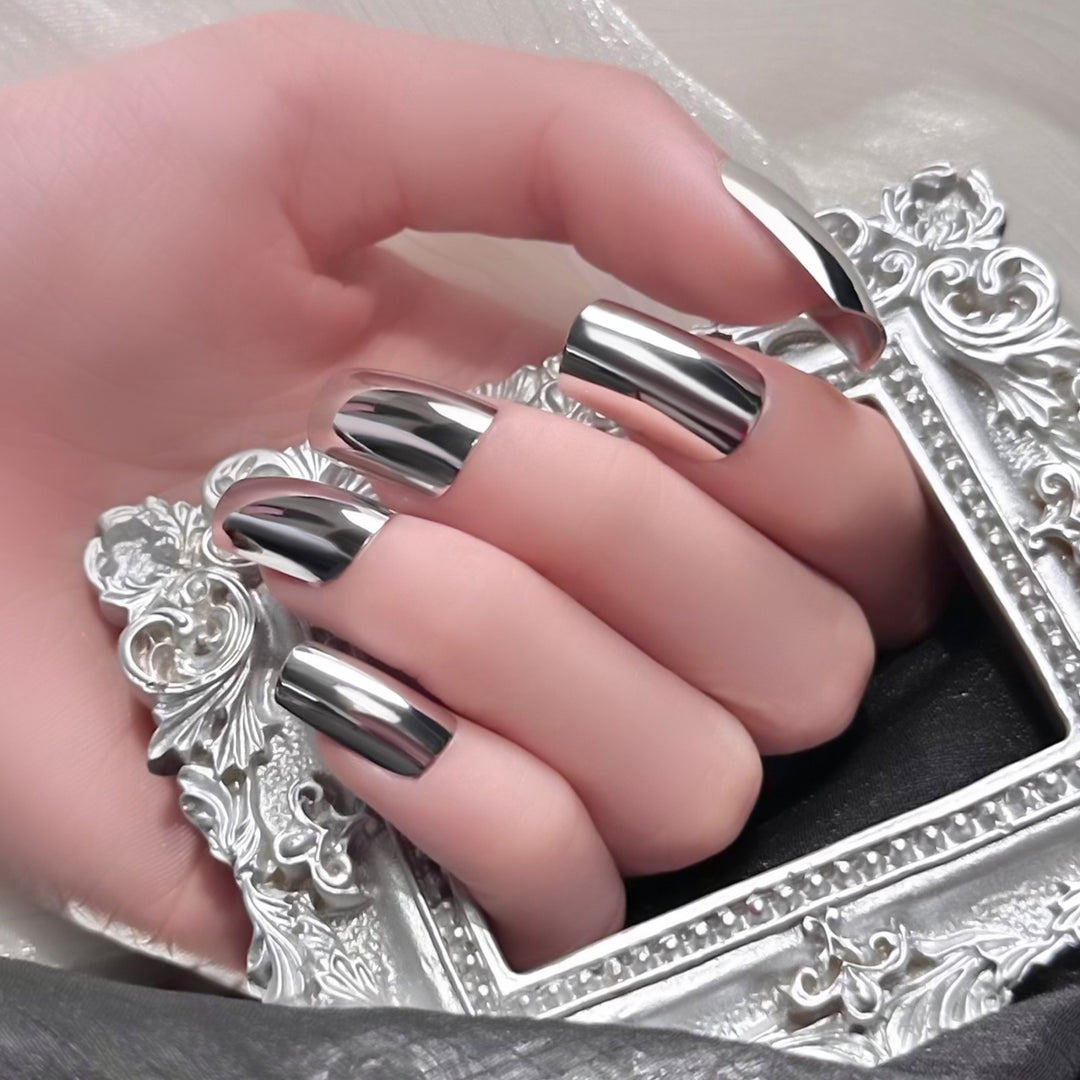 Chrome Finish Press-On Nails Stornfield
