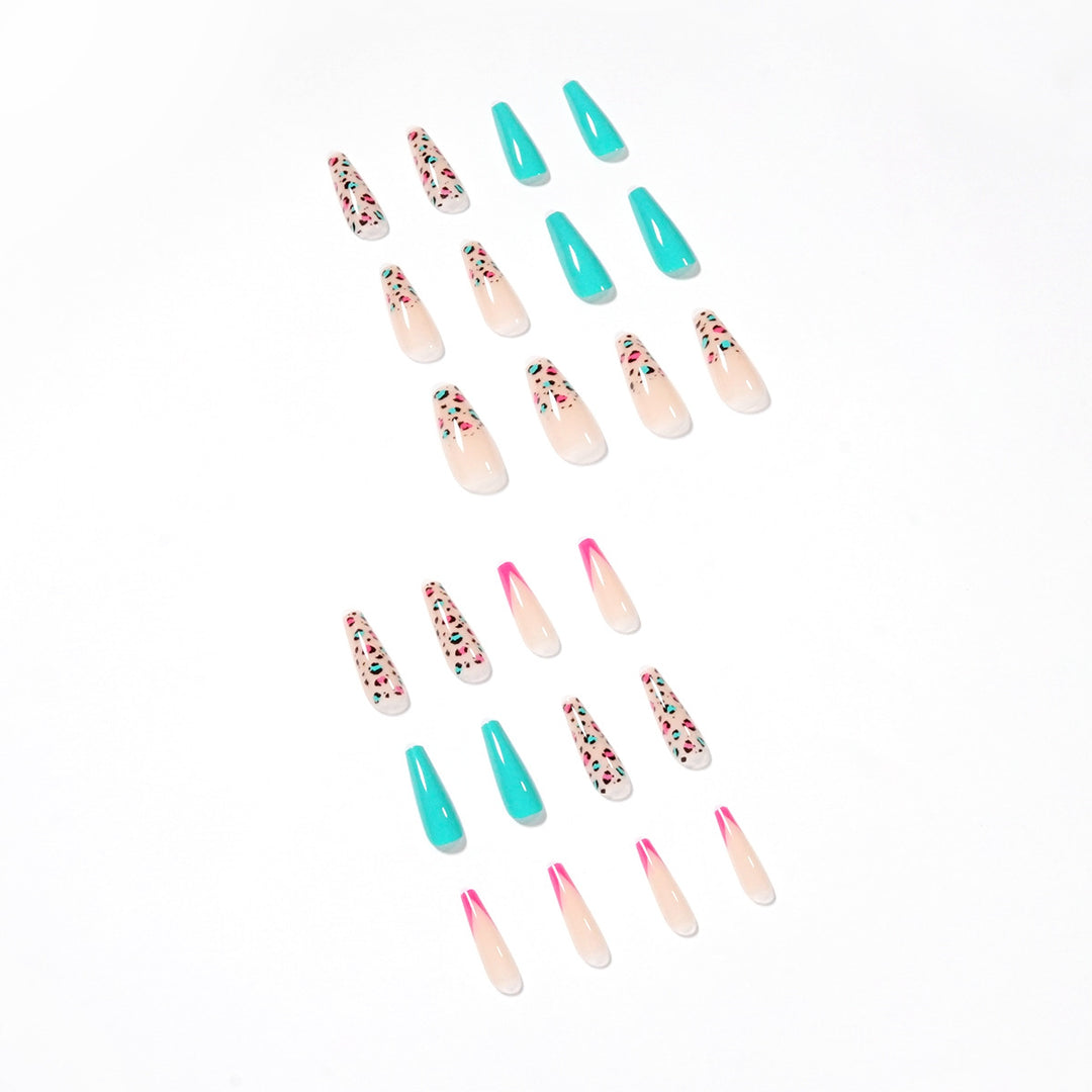 Artful Nail Extensions with Leopard Pattern and Neon Accents Stornfield