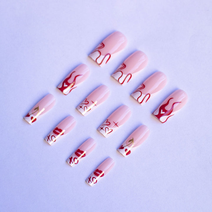 Artistic Nail Art Kit with Heart and Flame Designs