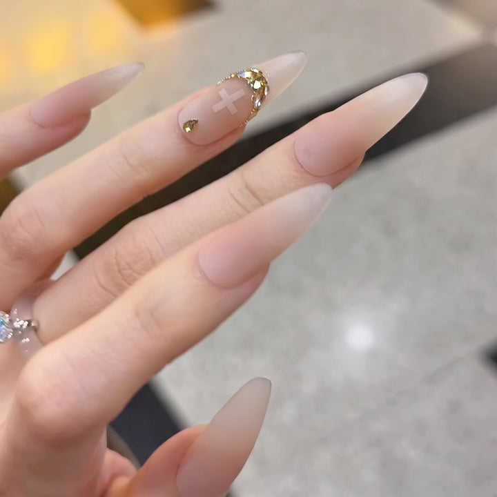 Elegant Stiletto Press-On Nail Art Set with Crystal Accents Stornfield