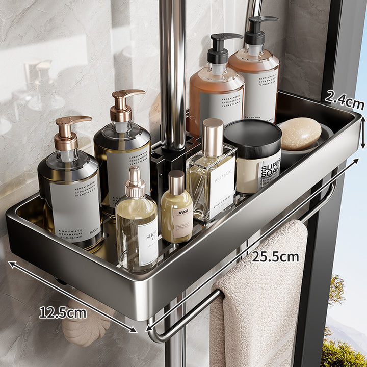 Slim Stainless Steel Shower Shelf Organizer with Integrated Towel Bar