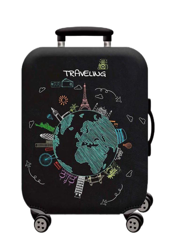 Unisex hard-shell cabin trolley with vintage travel illustration, 360° swivel wheels and telescopic handle Stornfield