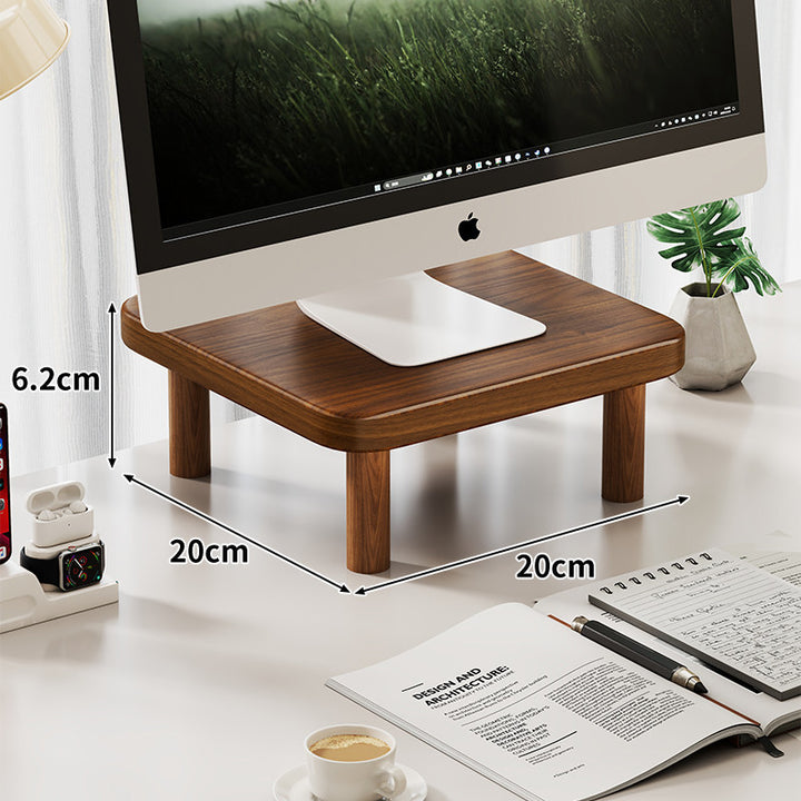 Compact Solid Wood Monitor Riser Stand with Four Round Legs