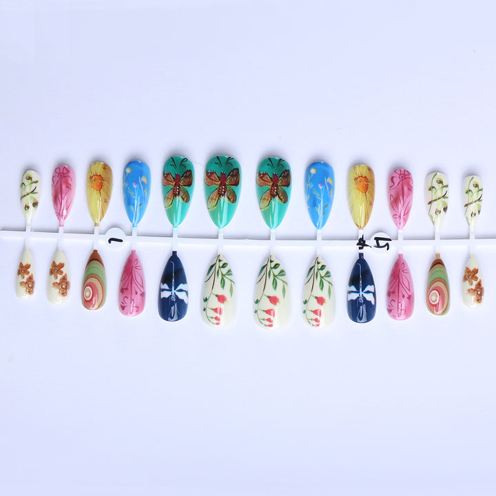 Creative artificial nails with botanical motifs Stornfield