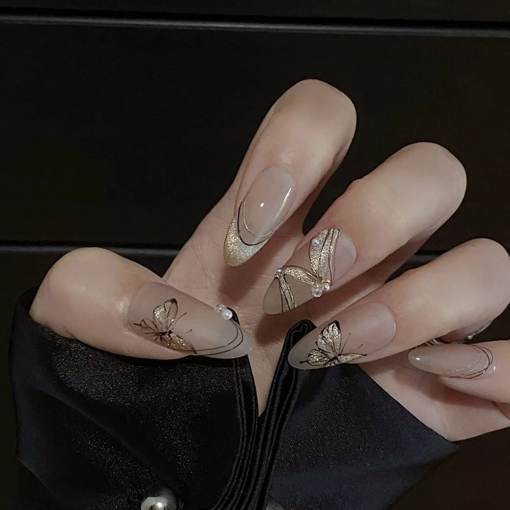 Elegant artificial nails with butterfly design