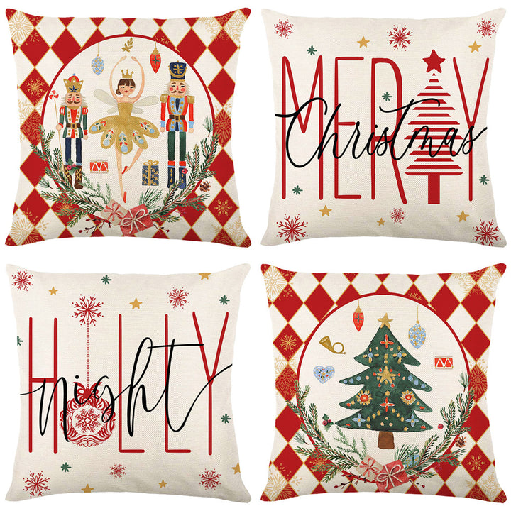 Festive Nutcracker Ballet Linen-Texture Square Throw Pillow Cover with Concealed Zipper