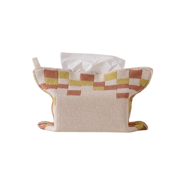 Knitted tissue box cover with geometric jacquard pattern and zipper Stornfield