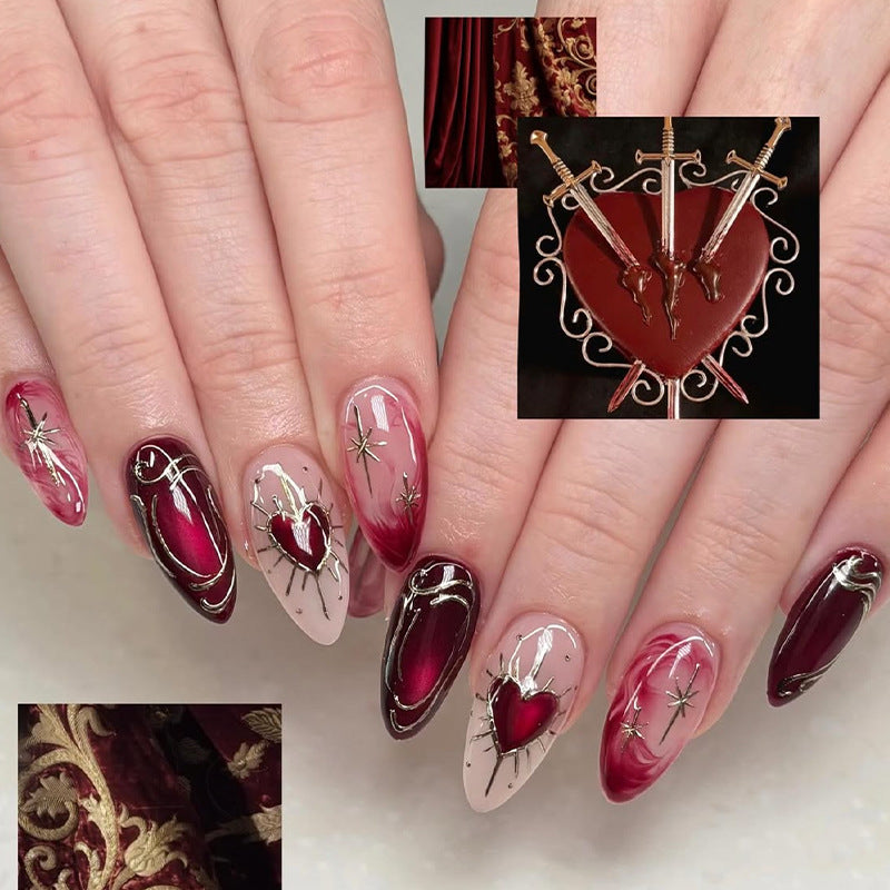 Artistic Press-On Nail Art Set with Elegant Heart Designs Stornfield