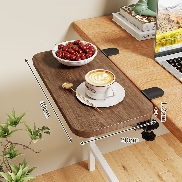 Clamp-On Expandable Desk Side Table Shelf with Wide Smooth Surface and Slim Adjustable Clamp