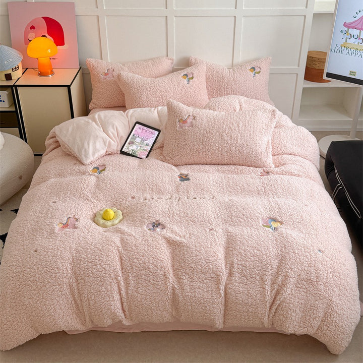 Plush Sherpa Bunny Embroidered Duvet Comforter Set