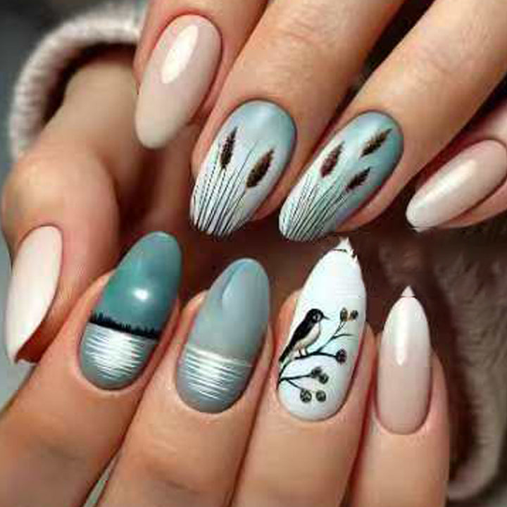Artistic Nature-Inspired Press-On Nails Stornfield
