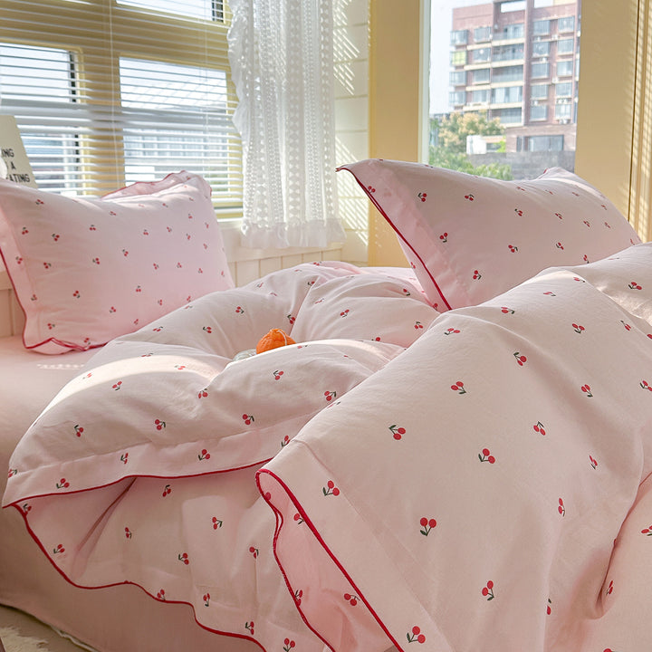 Cherry-Printed Cotton Duvet Cover Bedding Set