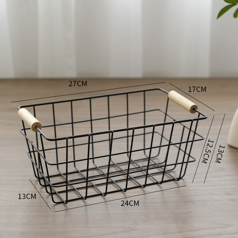 Unisex Wire Storage Basket with Ergonomic Wooden Handles Stornfield
