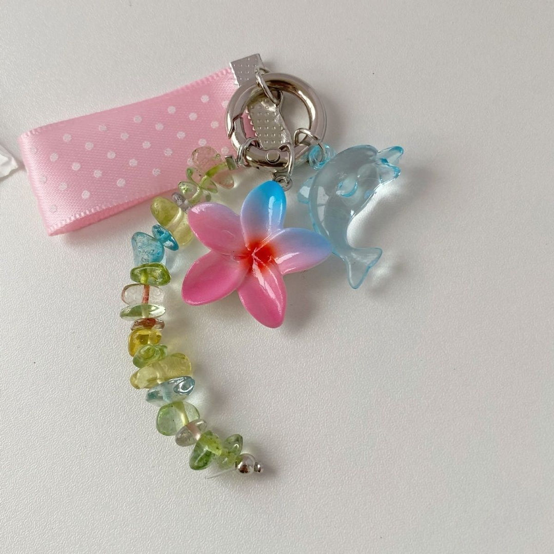 Whimsical Dolphin and Flower Charm Keychain Stornfield
