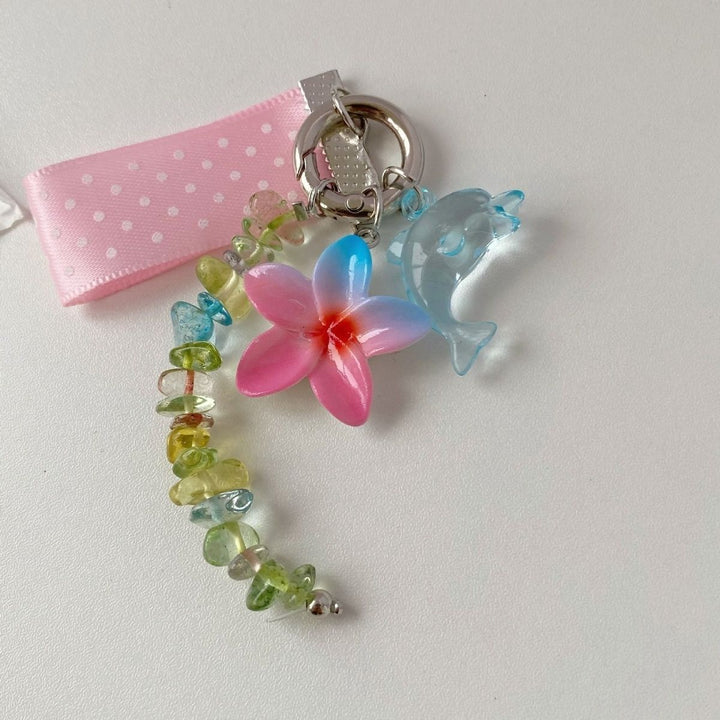 Whimsical Dolphin and Flower Charm Keychain Stornfield