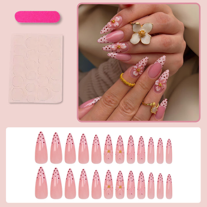Artificial nail set with romantic flower and polka dot designs Stornfield