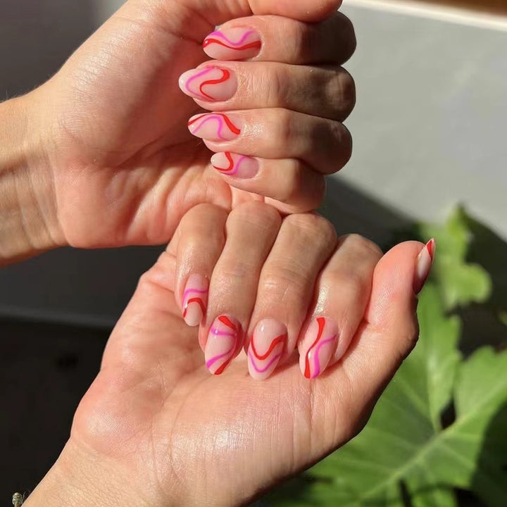 Artistic Press-On Nail Set with Creative Swirl Design Stornfield