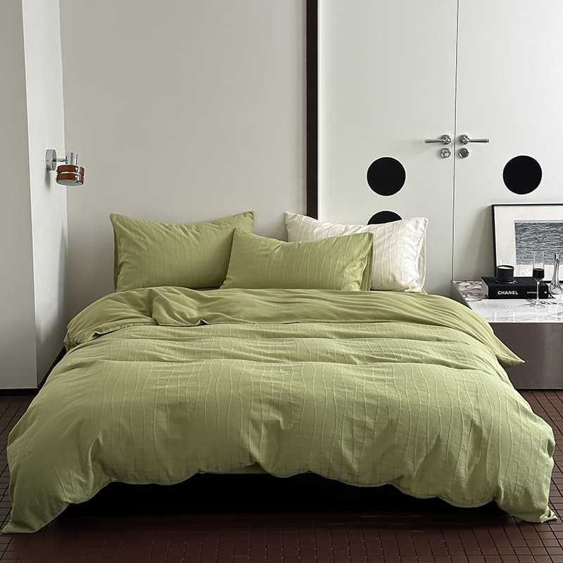 Washed Percale Cotton Duvet Cover Set with Subtle Wavy Texture and Envelope Closure