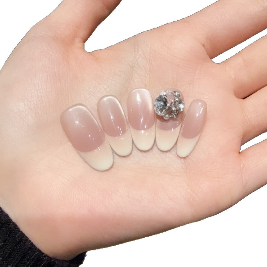 Elegant French Tip Press-On Nails with Rhinestone Accents Stornfield