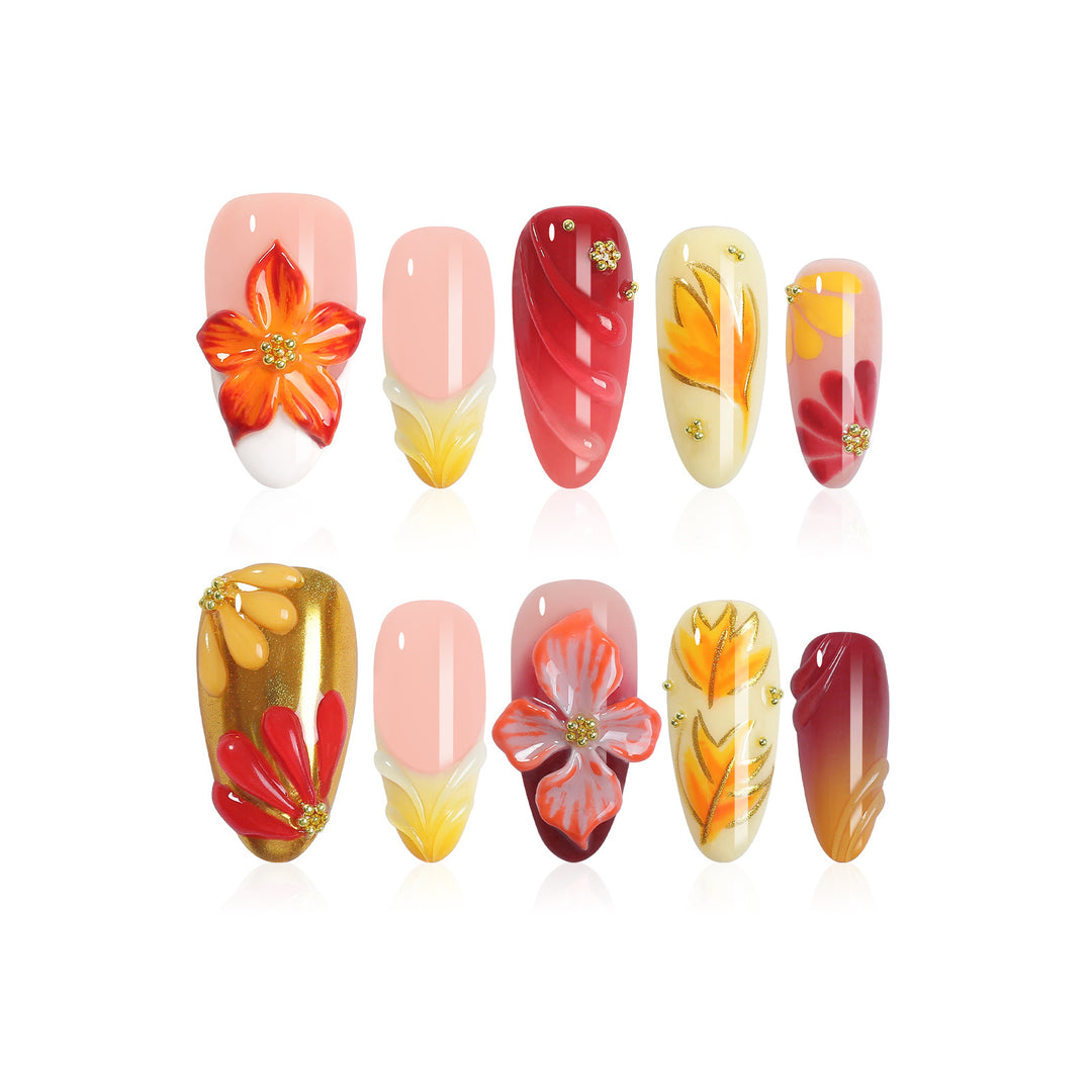 Artificial Nail Set with Floral Designs and Glamorous Decorations Stornfield