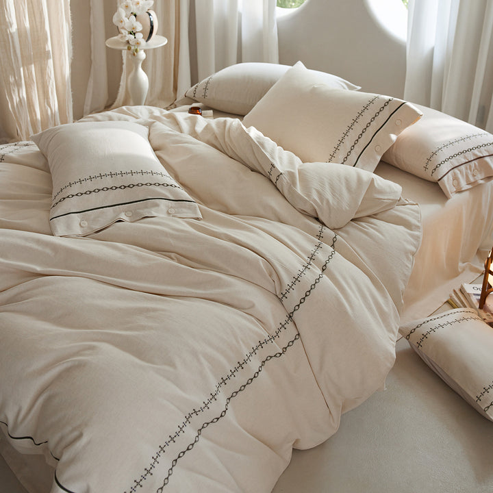 Luxury Washed Linen Duvet Cover Set with Button Closure