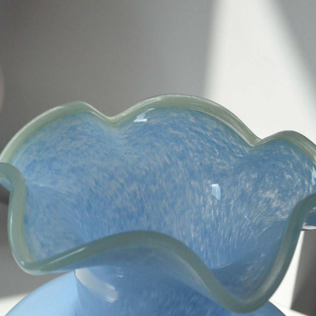 Handblown Ruffled-Rim Bulb-on-Pedestal Art Glass Vase Stornfield