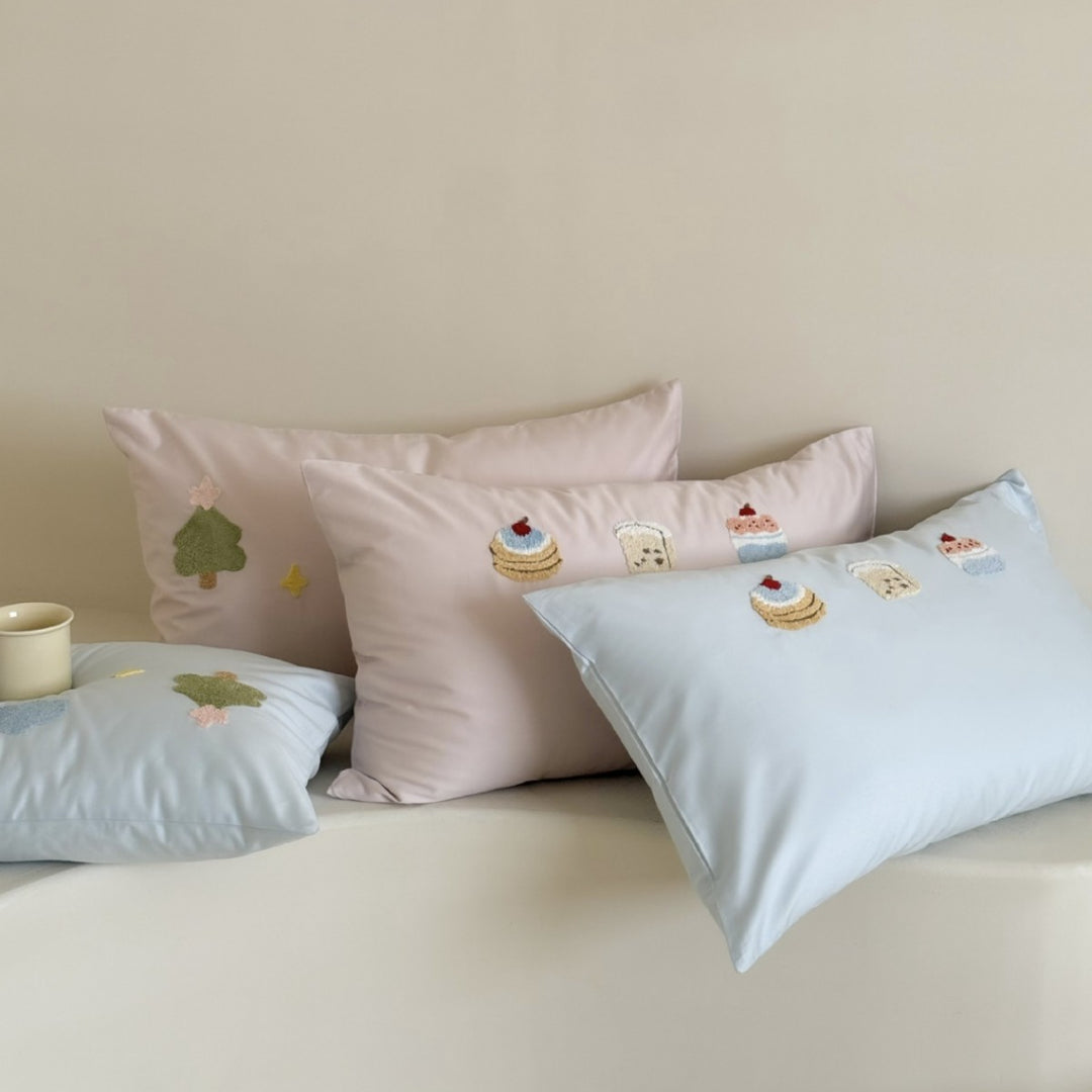 Children's Cotton Sateen Pillowcase with Embroidered Bunny Appliqué & Decorative Bow