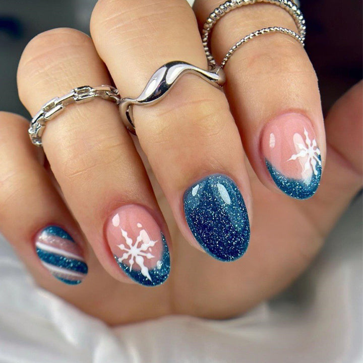 Artificial nails with sparkling blue and floral design Stornfield