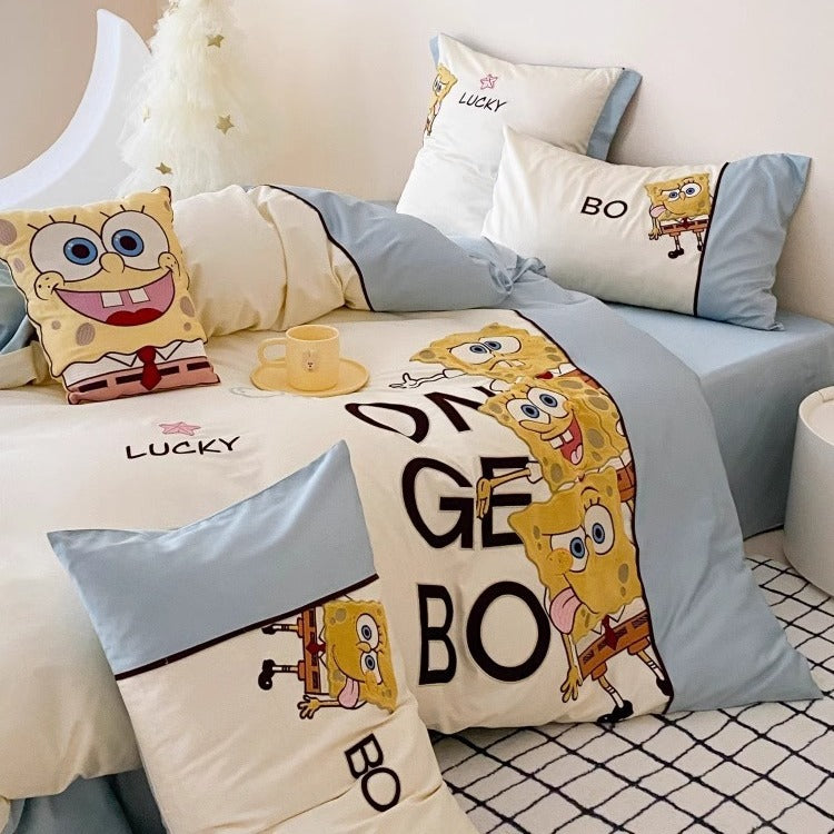 SpongeBob SquarePants-Inspired Cotton Sateen Cartoon Duvet Cover Set with Decorative Shams