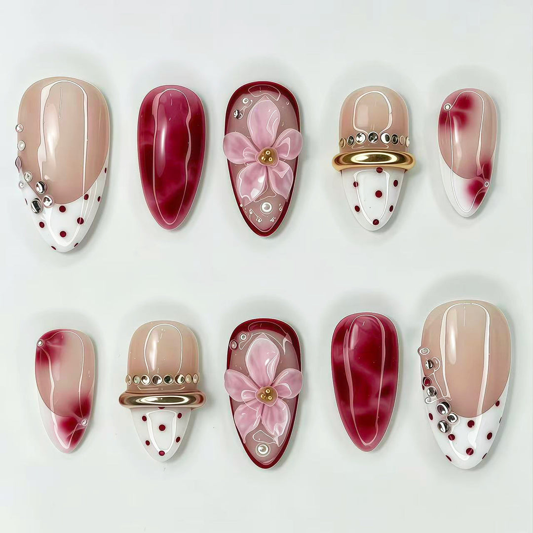 Artistic Floral and Gem-Embellished Press-On Nail Set