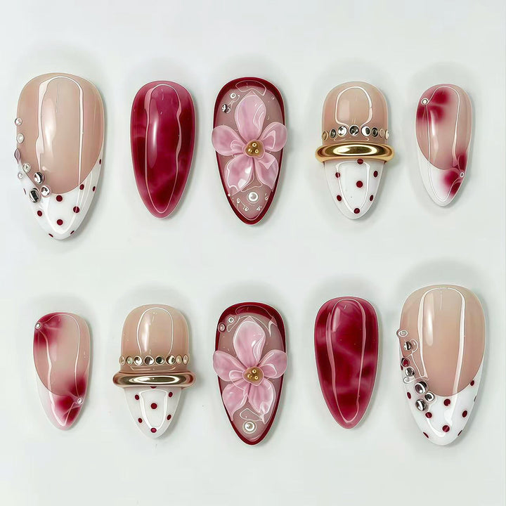 Artistic Floral and Gem-Embellished Press-On Nail Set