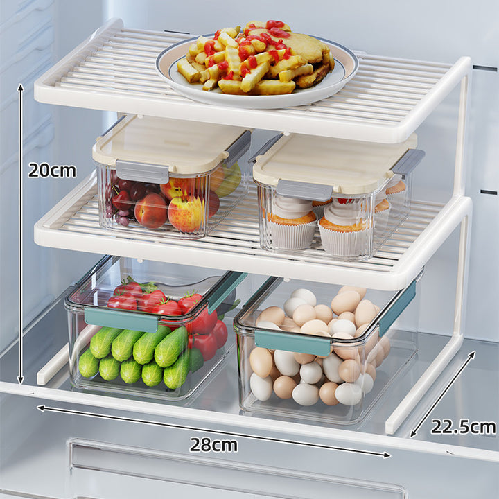 Two-Tier Adjustable Refrigerator Shelf Riser and Fridge Organizer