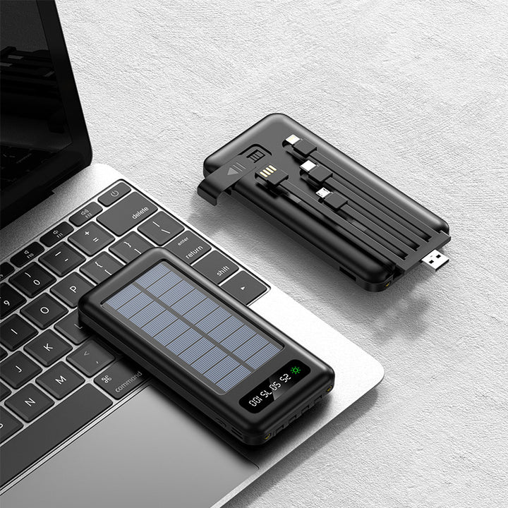 Portable solar power bank with integrated multifunction charging cable and digital display Stornfield