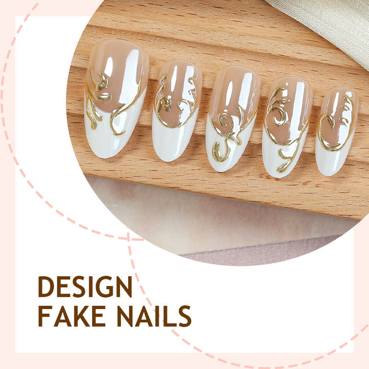 Elegant artificial nail set with delicate gold accents Stornfield