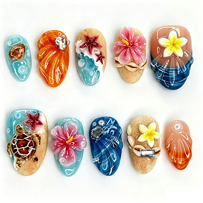 Artificial nails in maritime design with 3D embellishments Stornfield