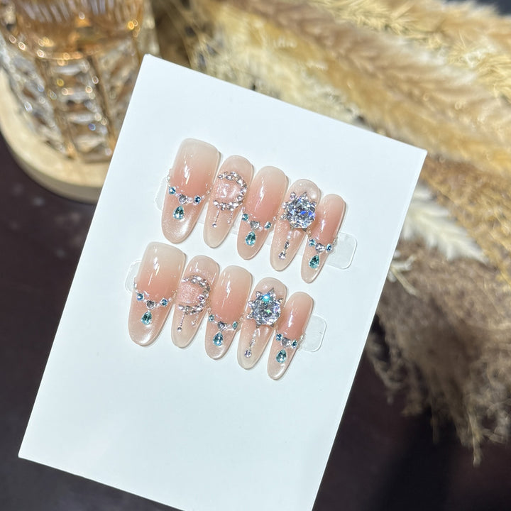 Decorative Press-On Nail Art Set with Unique Gemstone Accents Stornfield