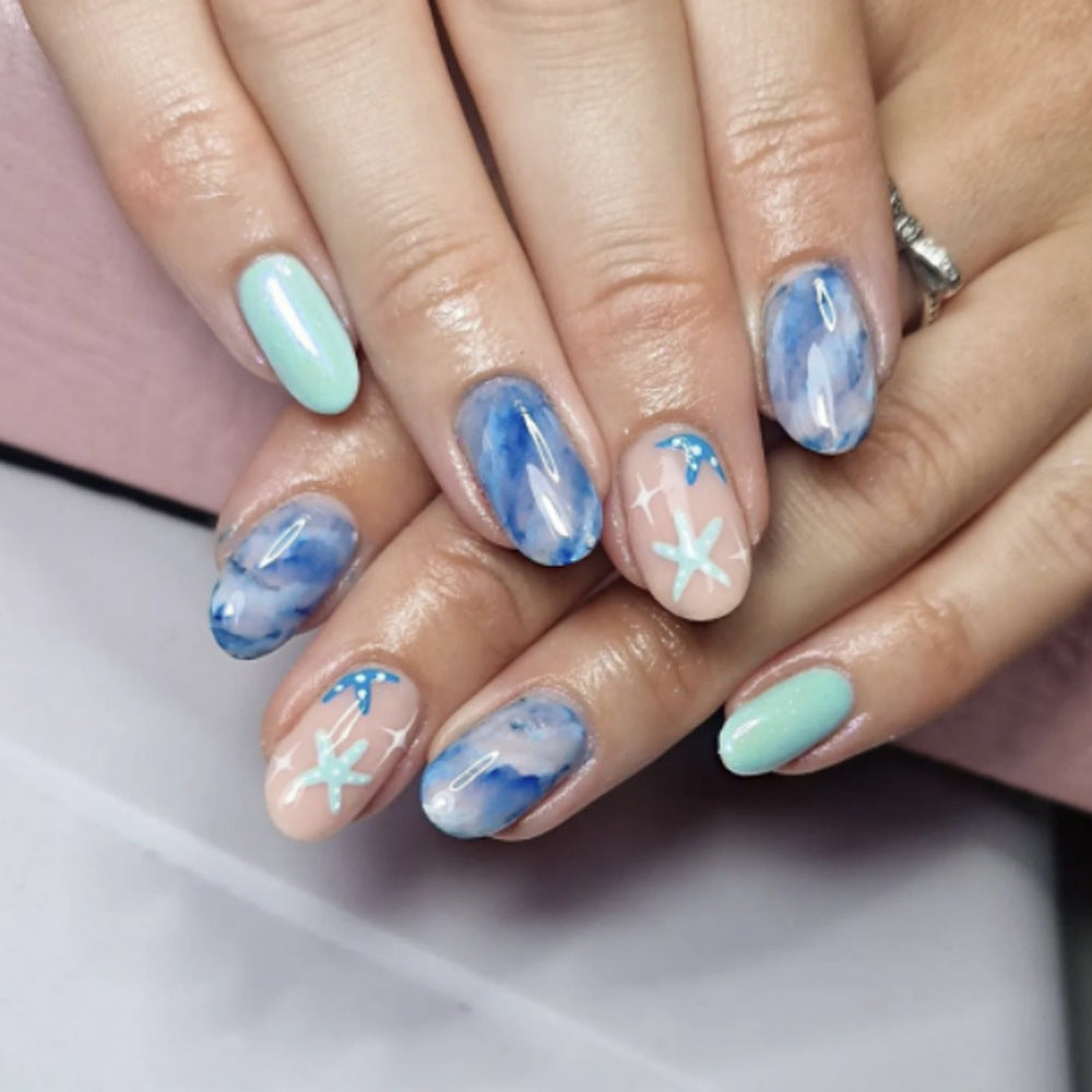 Artistic Ocean-Themed Press-On Nails Stornfield