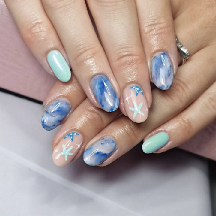 Artistic Ocean-Themed Press-On Nails Stornfield