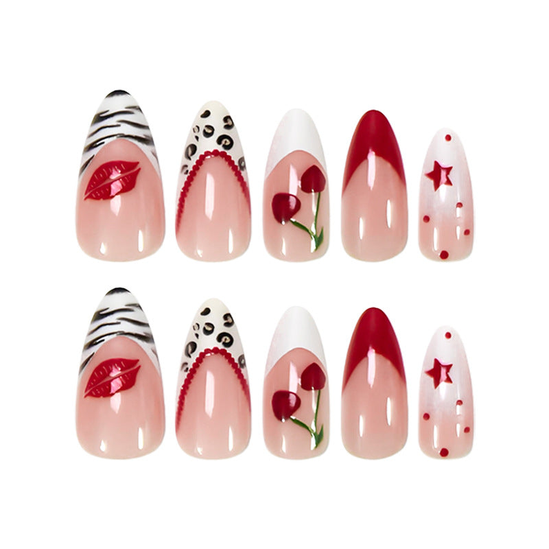 Artificial nail set with creative star and flower motifs Stornfield