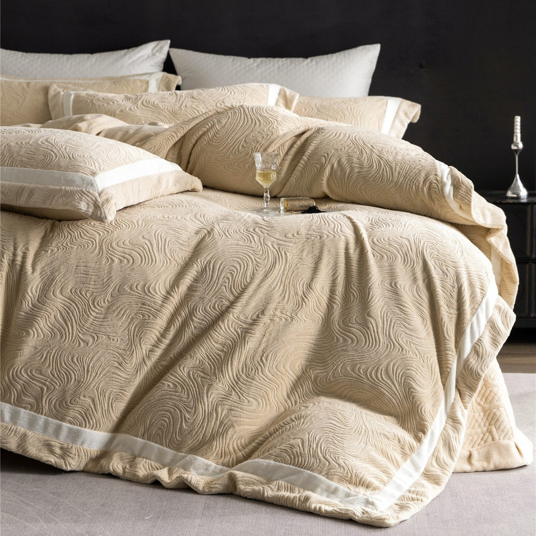 Embossed Swirl-Textured Duvet Cover Set with Contrast Border