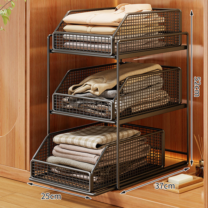 Double-Tier Sliding Wire Mesh Closet Drawer Organizer with Raised Frame