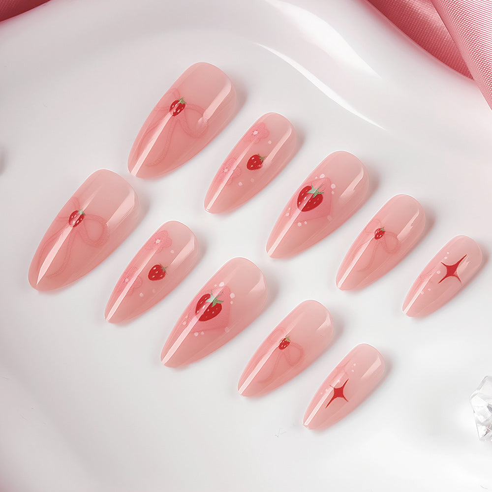 Strawberry-Themed Artistic Press-On Nails Stornfield