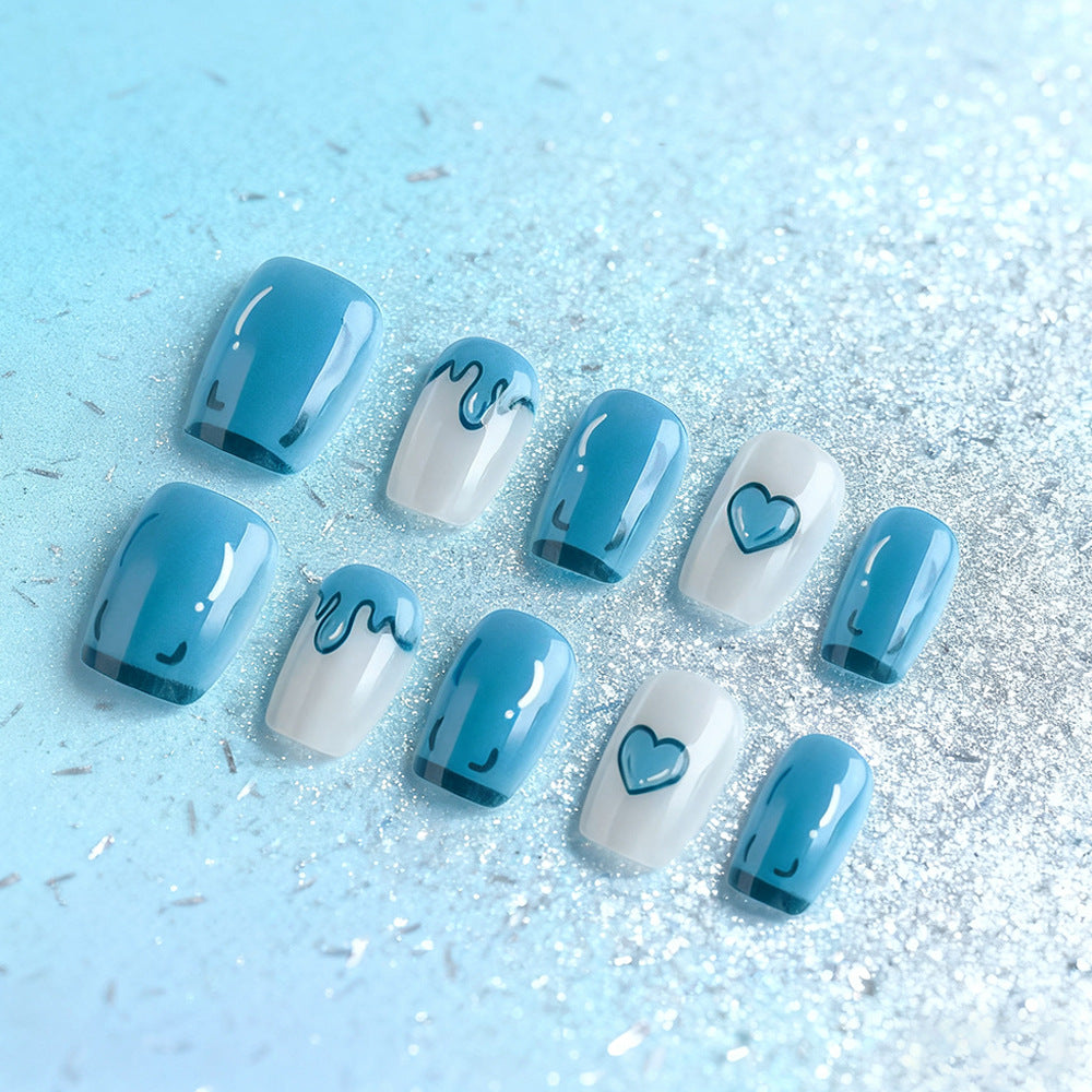 Artistic Press-On Nail Set with Heart Designs Stornfield